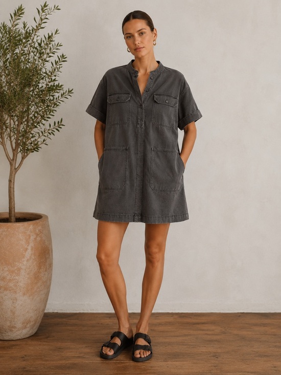 soeur Dresses & Skirts - SOEUR Unique Mini Dress Charcoal Gray Utility Pocket Relaxed Cotton 38 US Size 6